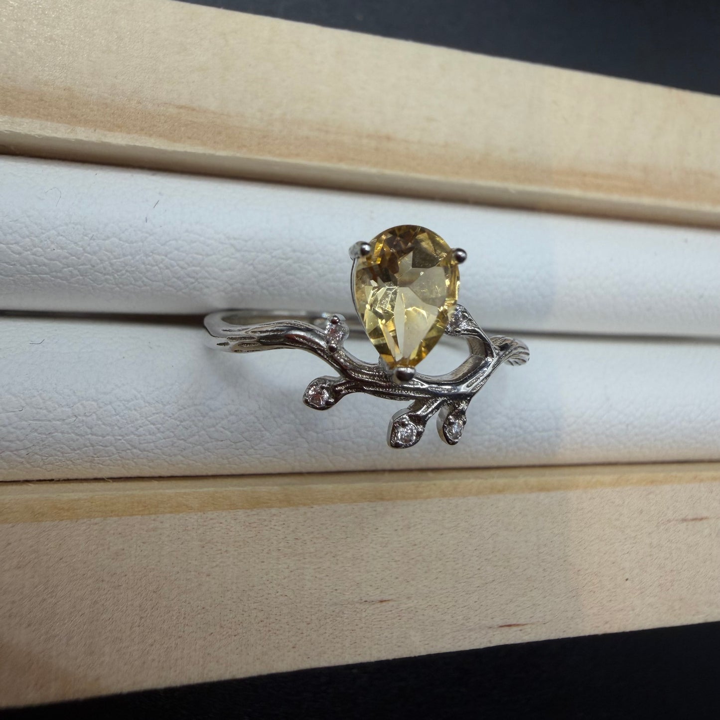 Citrine Teardrop S925 Adjustable Ring