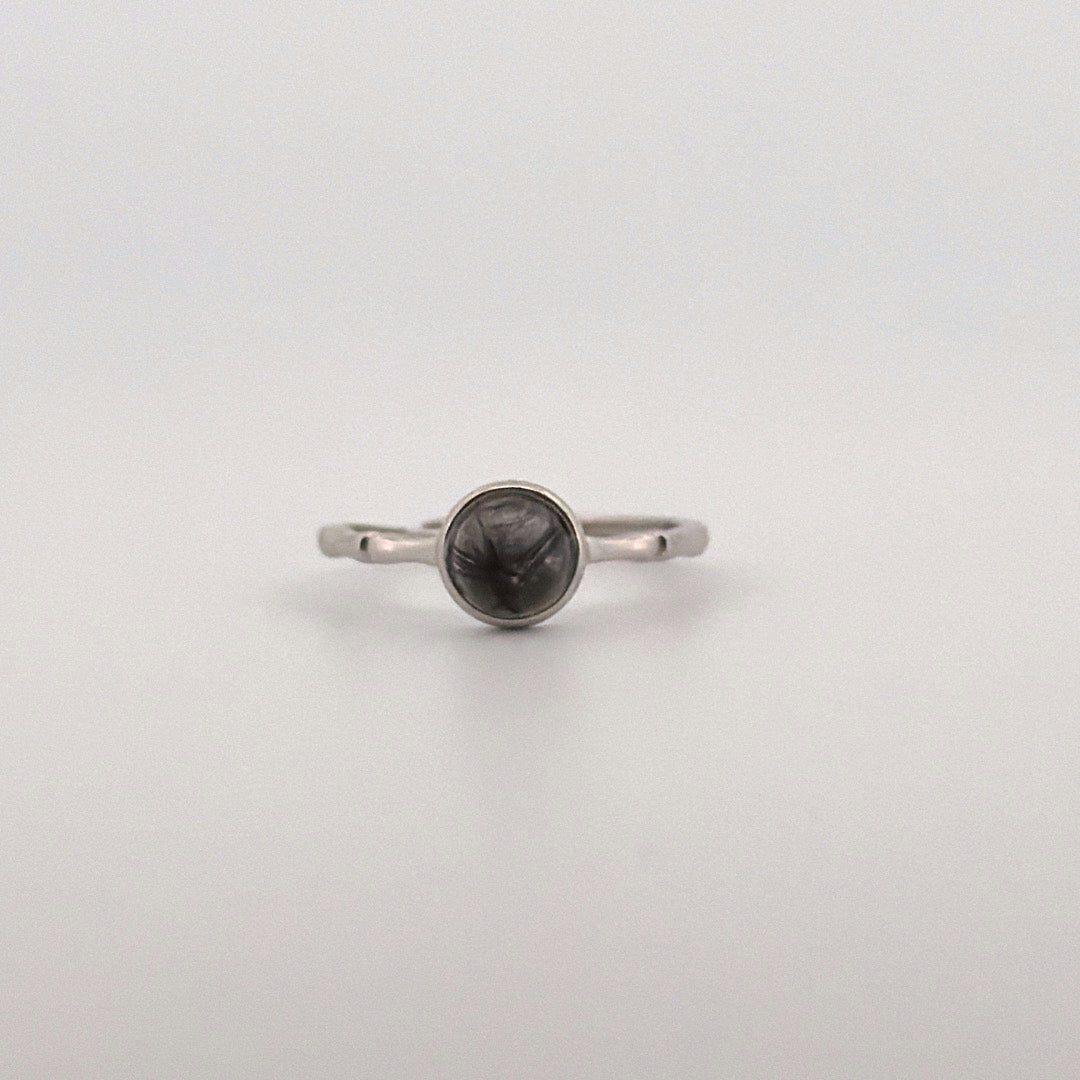 Black Tourmaline In Quartz S925 Adjustable Ring
