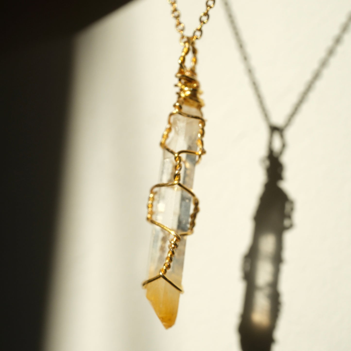 Lemurian Mango Quartz Gold Handmade Necklace on S925 Chain