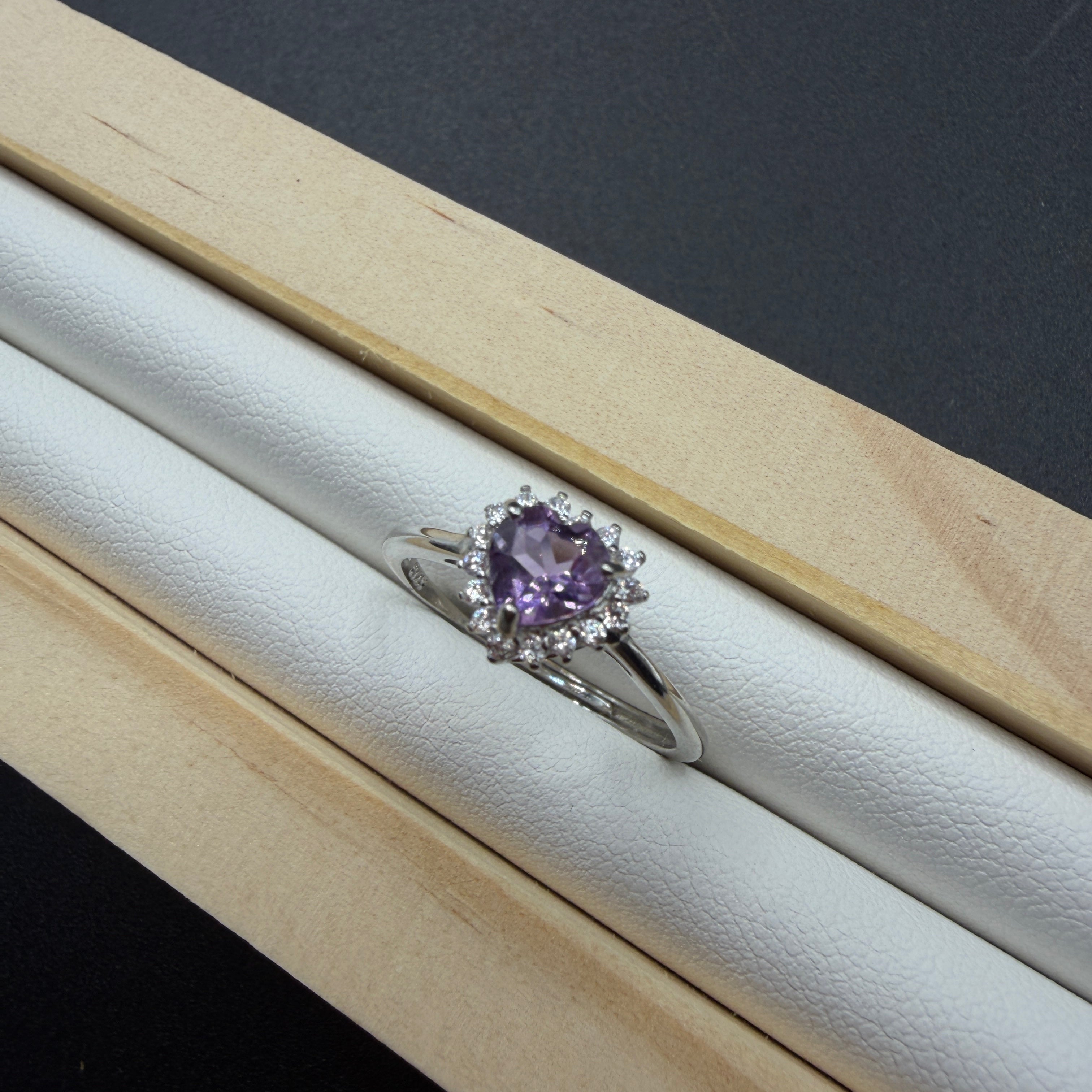 Amethyst Heart S925 Adjustable Ring