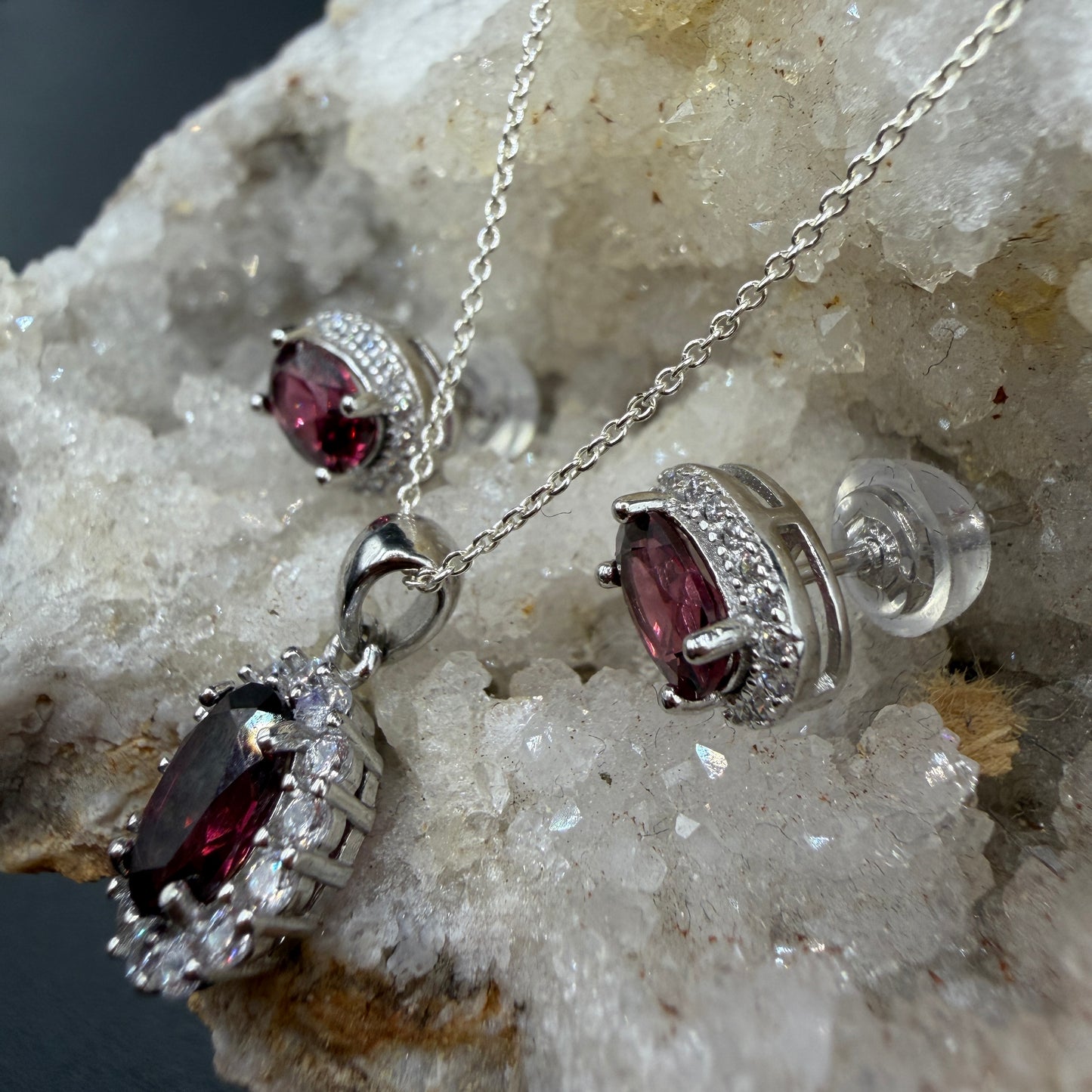 Garnet Earrings and Necklace S925 Certified Set