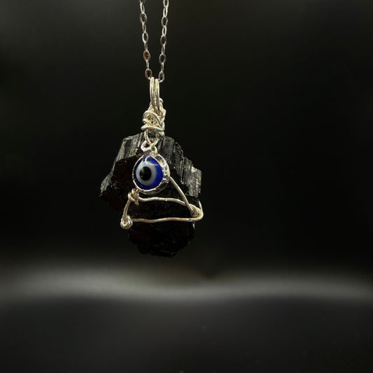 Black Tourmaline Evil Eye Handmade S925 Necklace