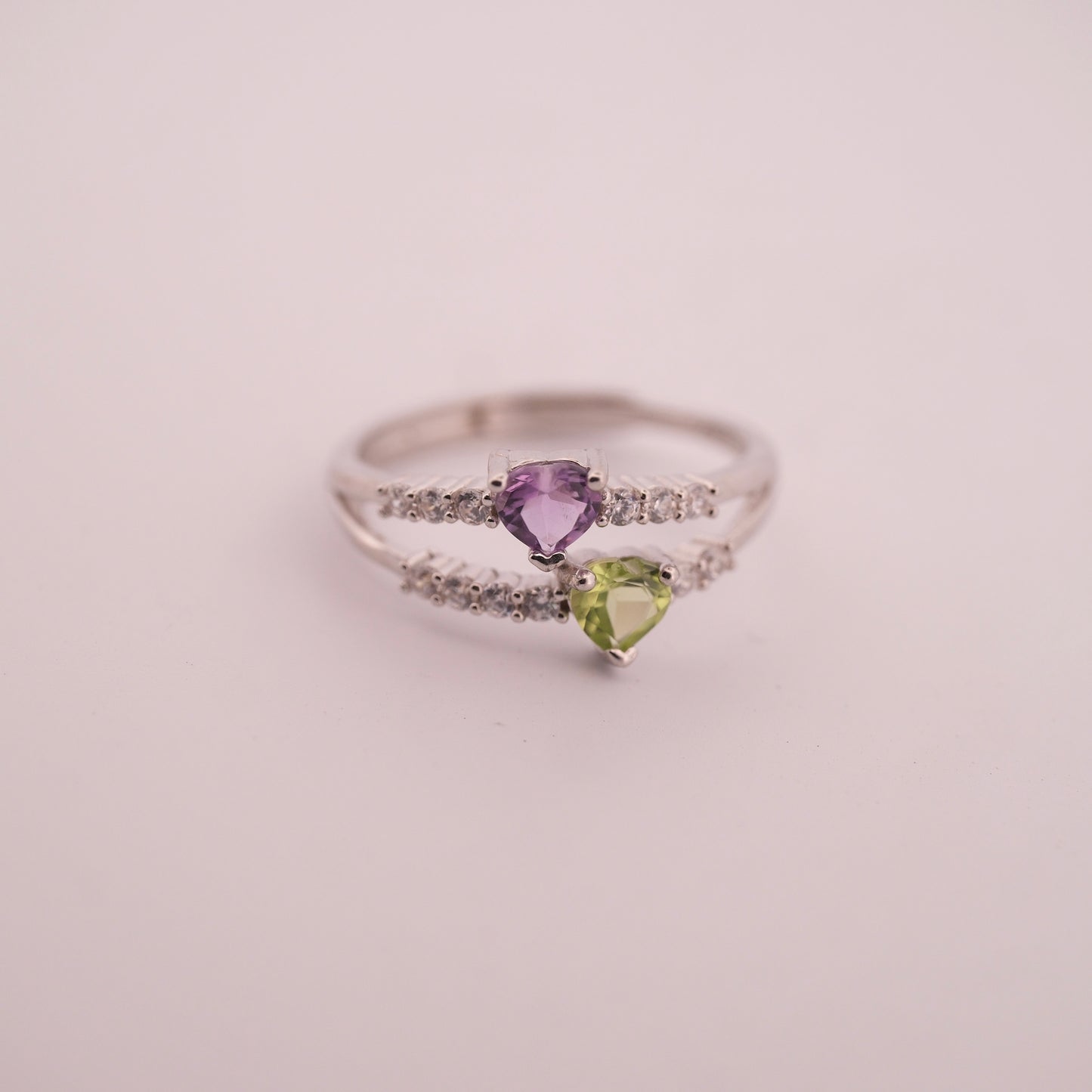 Amethyst and Peridot S925 Adjustable Ring