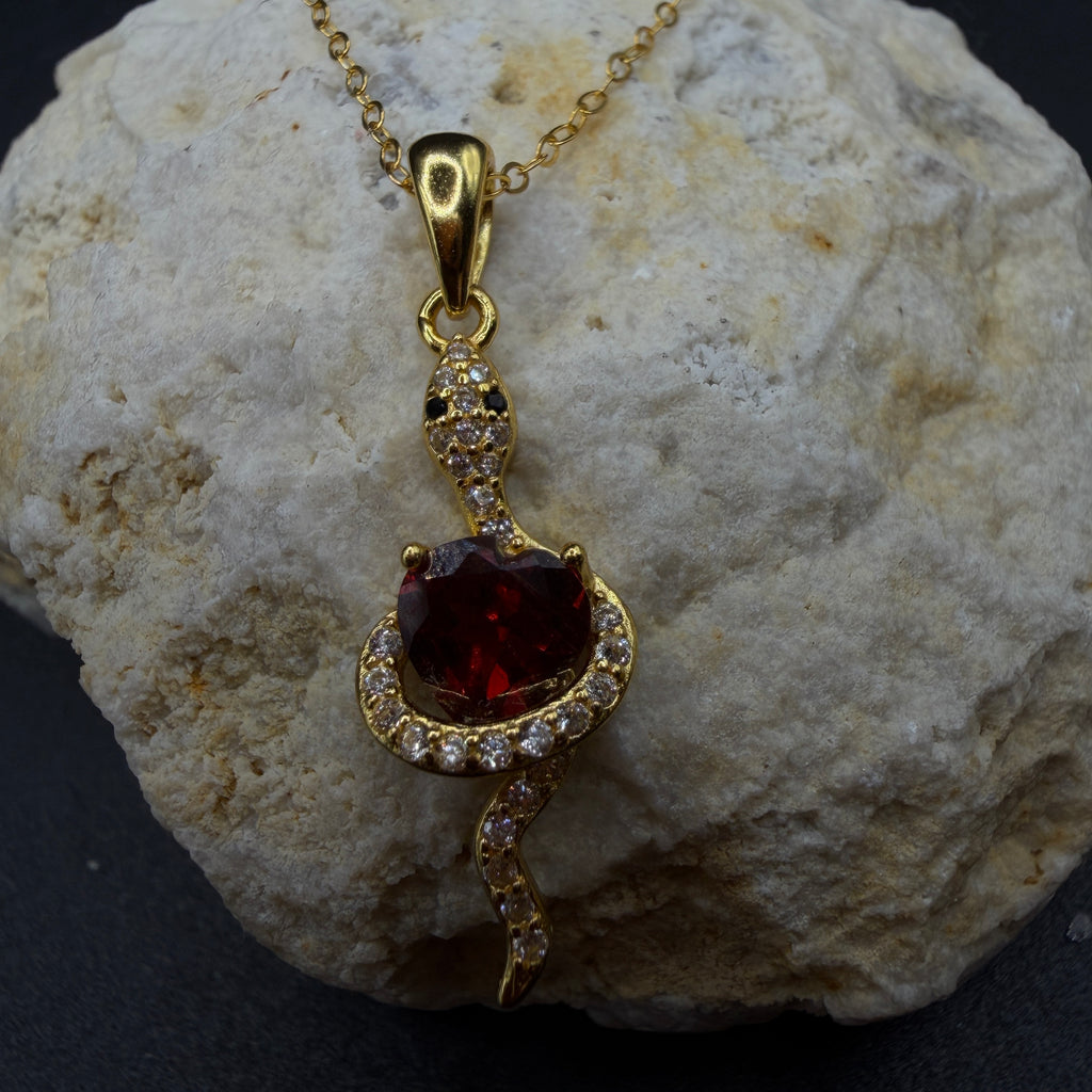 Garnet Snake S925 Necklace