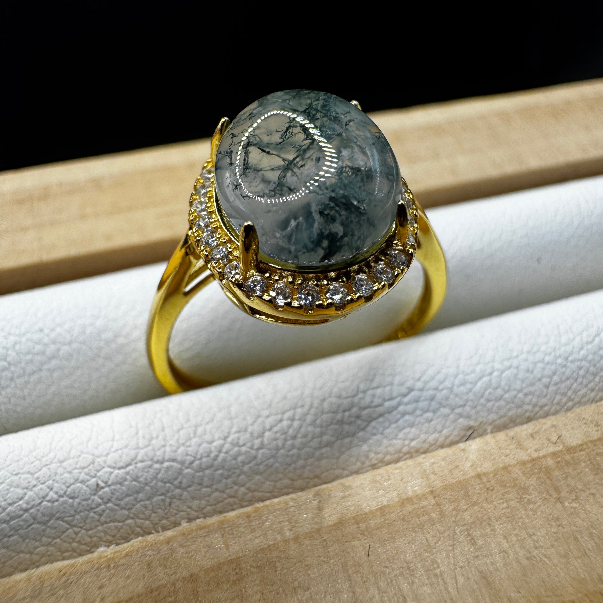 Moss Agate S925 Adjustable Ring