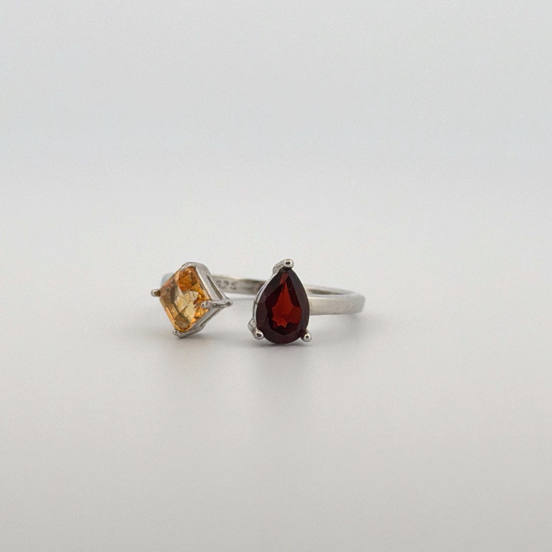 Garnet and Citrine S925 Adjustable Ring