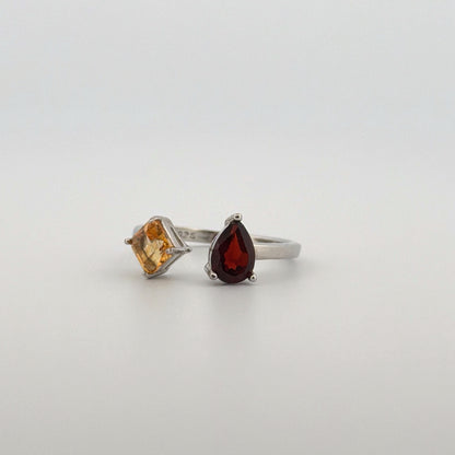Garnet and Citrine S925 Adjustable Ring