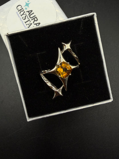 Citrine Star S925 Certified Adjustable Ring