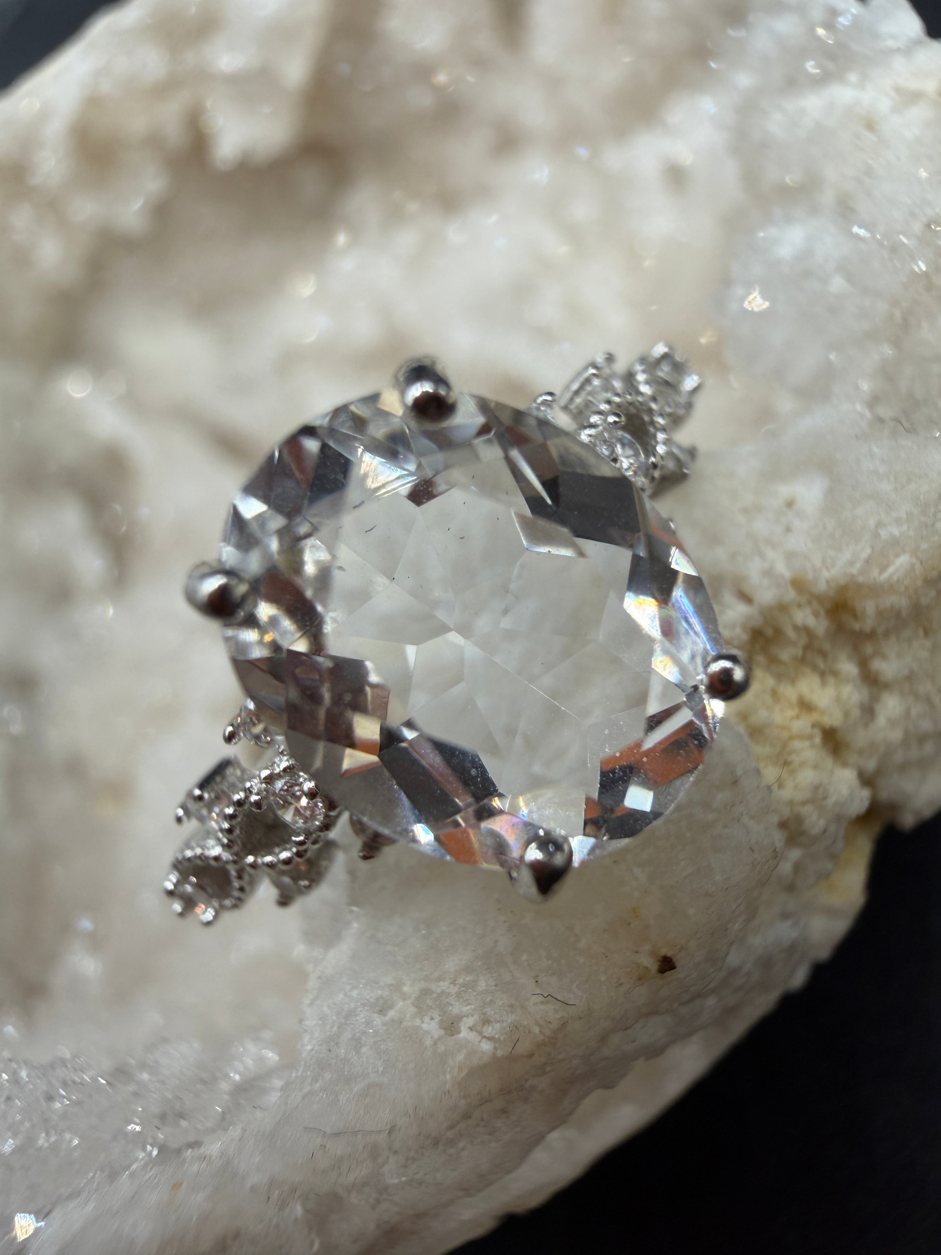 Clear Quartz S925 Adjustable Ring