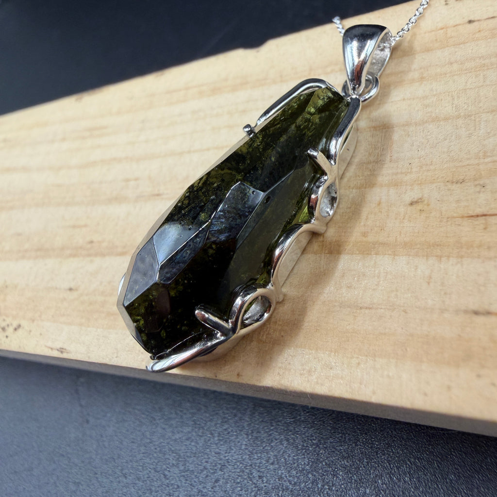 Large Moldavite Freeform S925 Certified Necklace