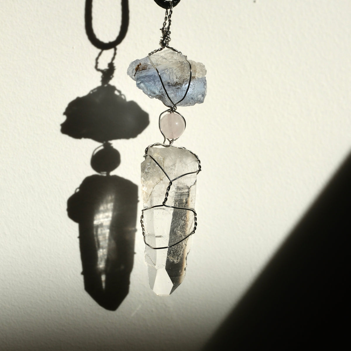 Handmade Lemurian Rose Quartz Blue Fluorite Necklace