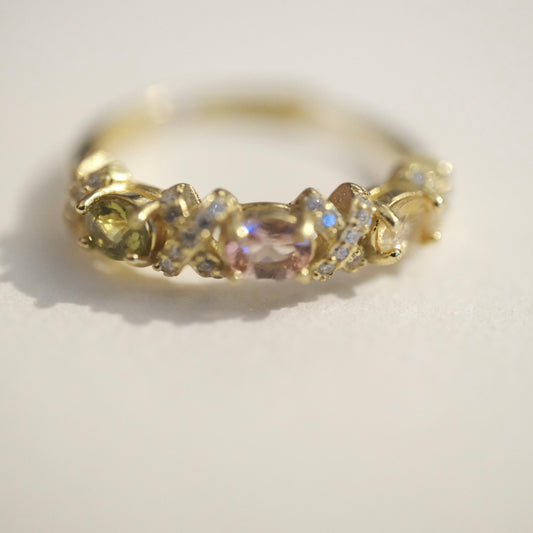 Tourmaline S925 Gold Adjustable Ring