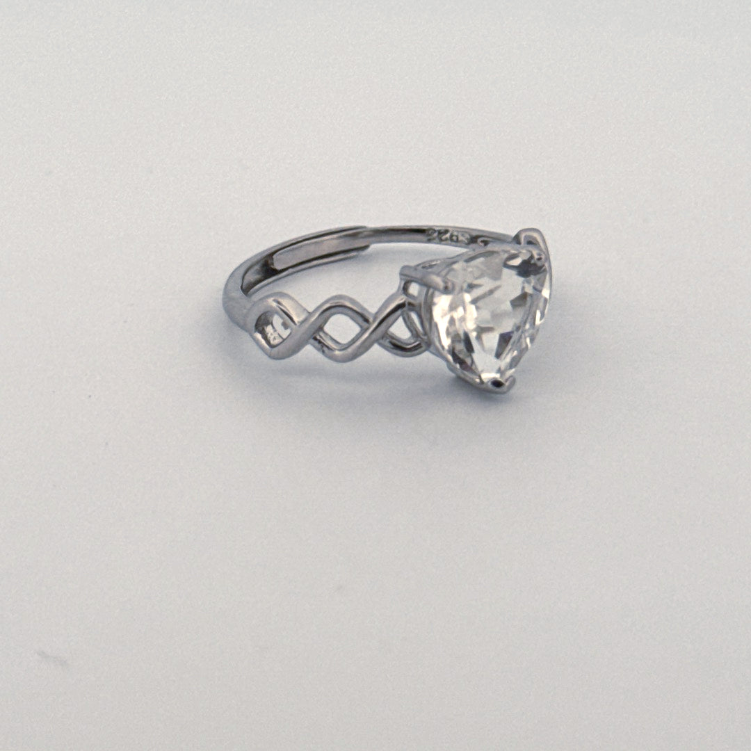 Clear Quartz Heart S925 Adjustable Ring