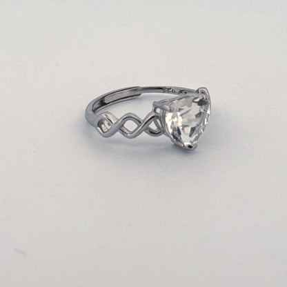 Clear Quartz Heart S925 Adjustable Ring