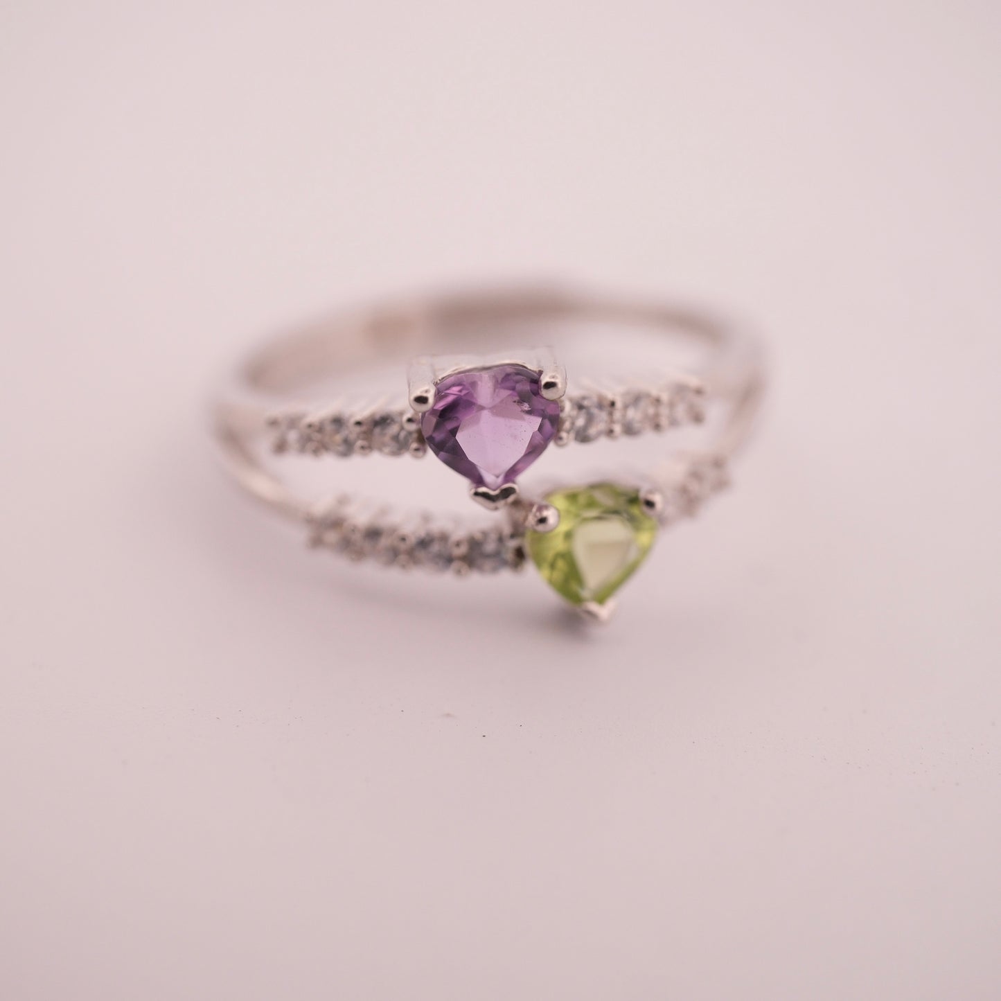 Amethyst and Peridot S925 Adjustable Ring