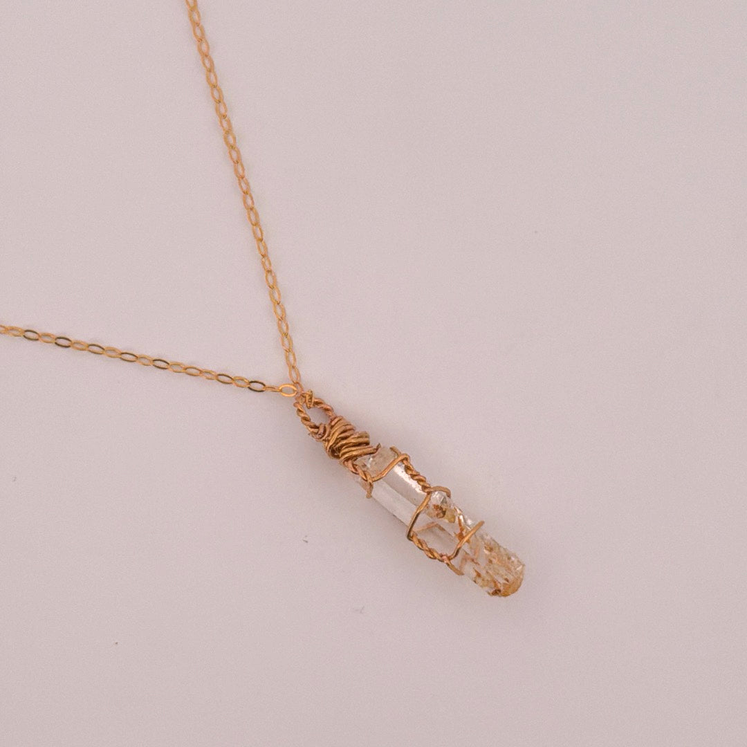 Lemurian Mango Quartz Gold Handmade Necklace on S925 Chain