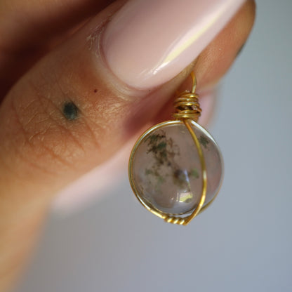 Moss Agate Sphere Handmade Gold Necklace on S925 Chain