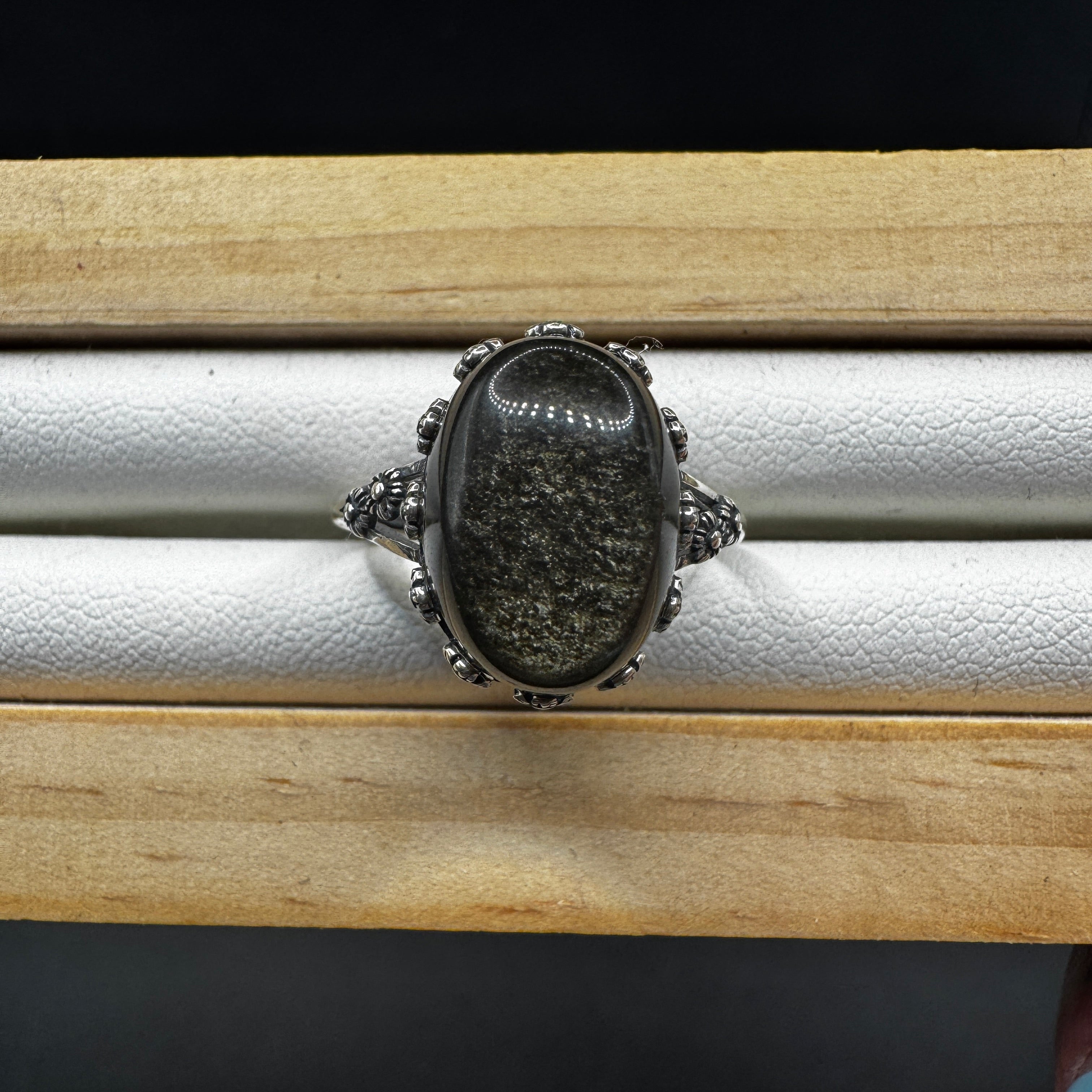 Golden Sheen Obsidian S925 Adjustable Ring