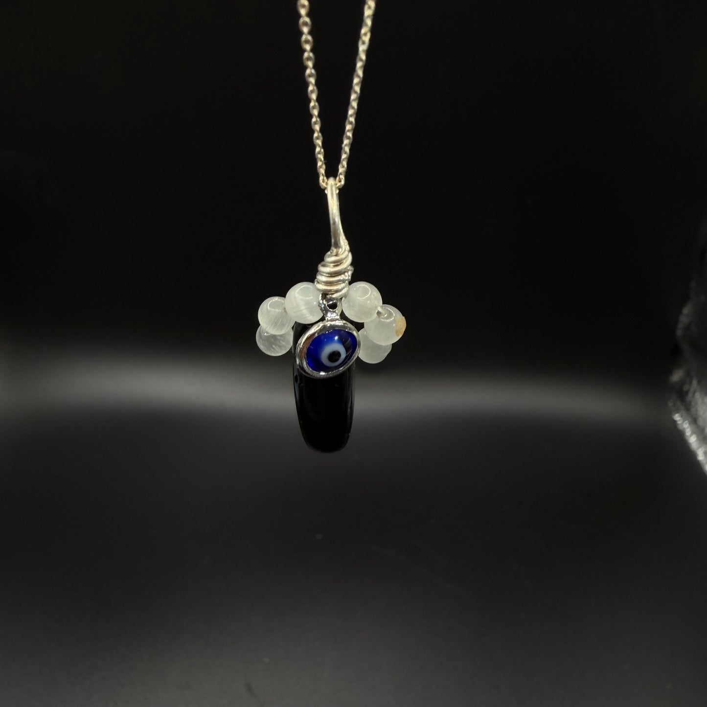 Protection Obsidian Selenite and Evil Eye Handmade S925 Necklace
