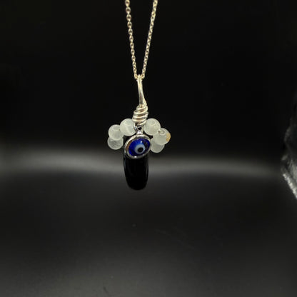 Protection Obsidian Selenite and Evil Eye Handmade S925 Necklace