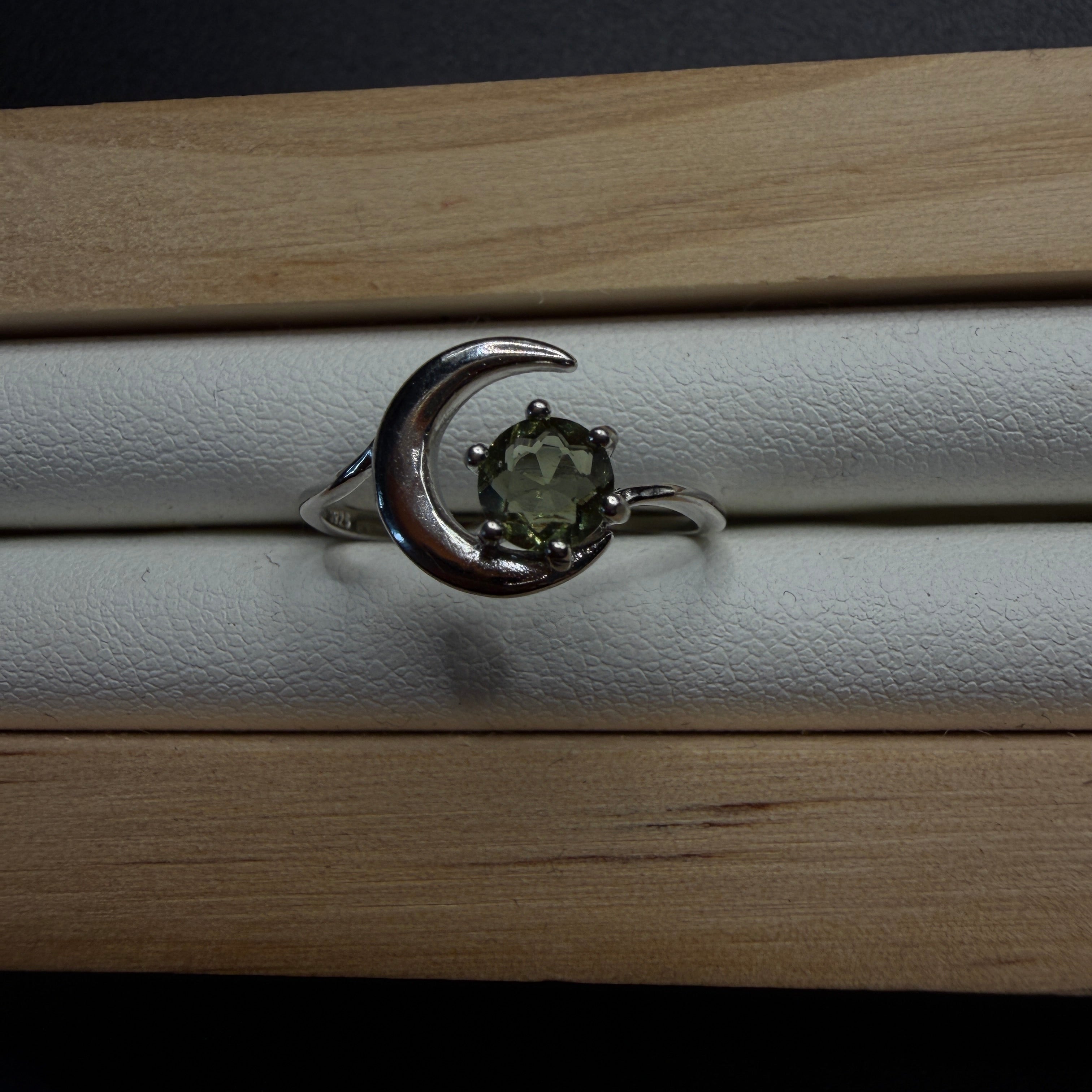 Moldavite Moon S925 Certified Adjustable Ring
