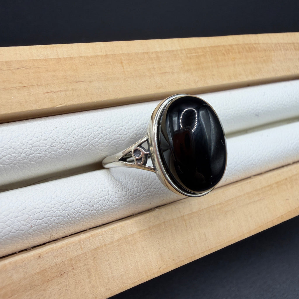 Black Agate S925 Adjustable Ring