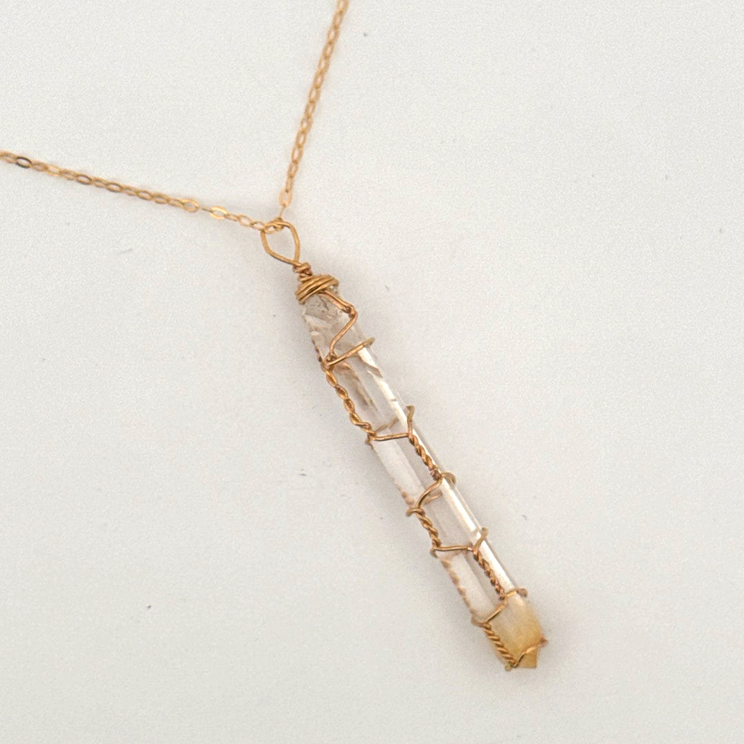 Lemurian Mango Quartz Gold Handmade Necklace on S925 Chain