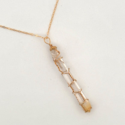Lemurian Mango Quartz Gold Handmade Necklace on S925 Chain
