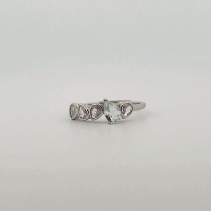 Clear Quartz and Aquamarine S925 Adjustable Ring