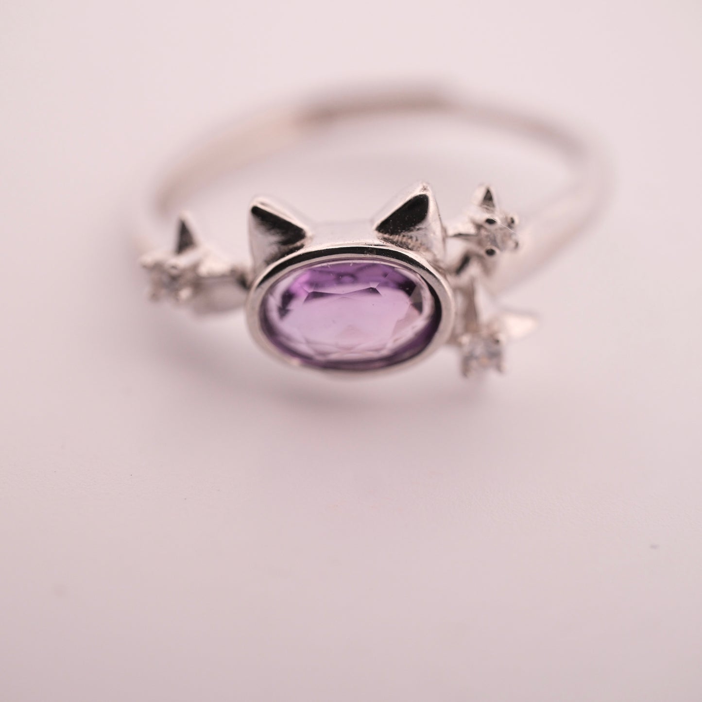 Amethyst Cat and Star S925 Adjustable Ring