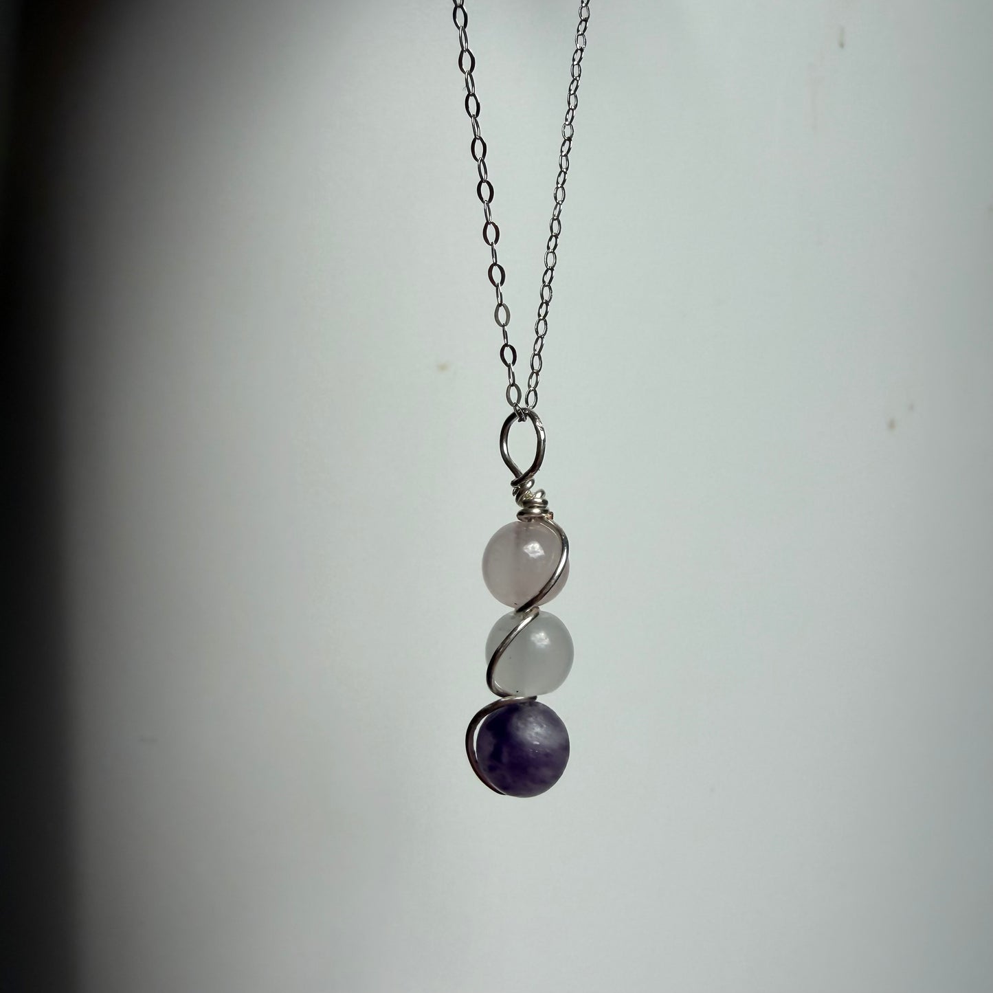 Pure Presence Rose Quartz Moonstone and Lepidolite Handmade Necklace