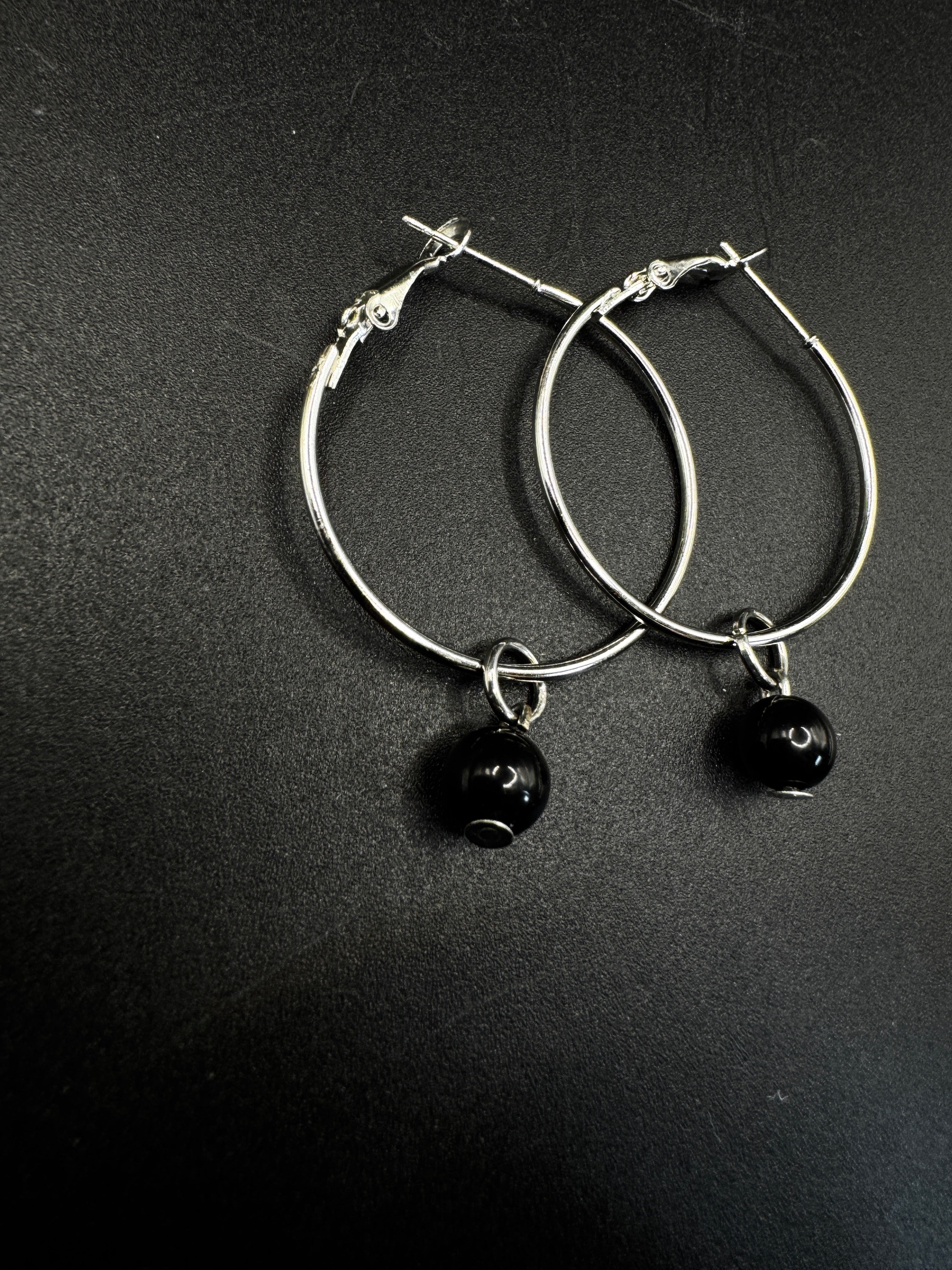 Handmade Obsidian Hoop Earrings