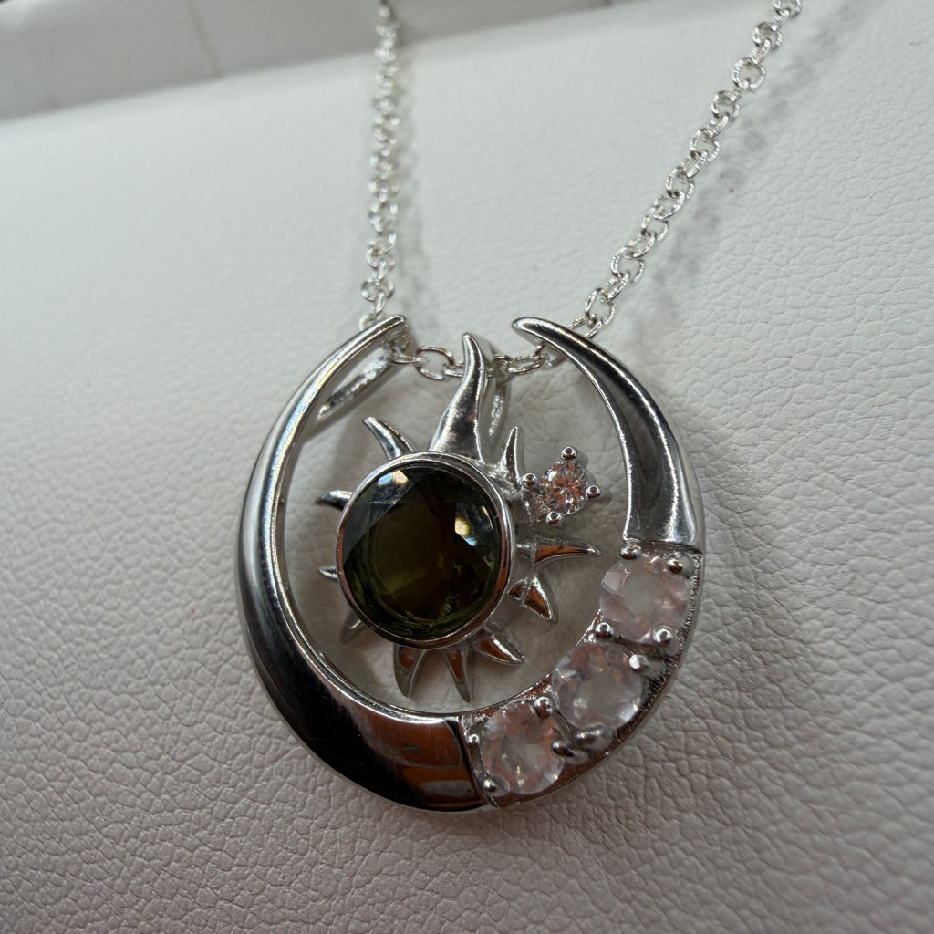 Moldavite and Rose Quartz S925 Certified Necklace