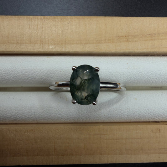 Moss Agate S925 Adjustable Ring