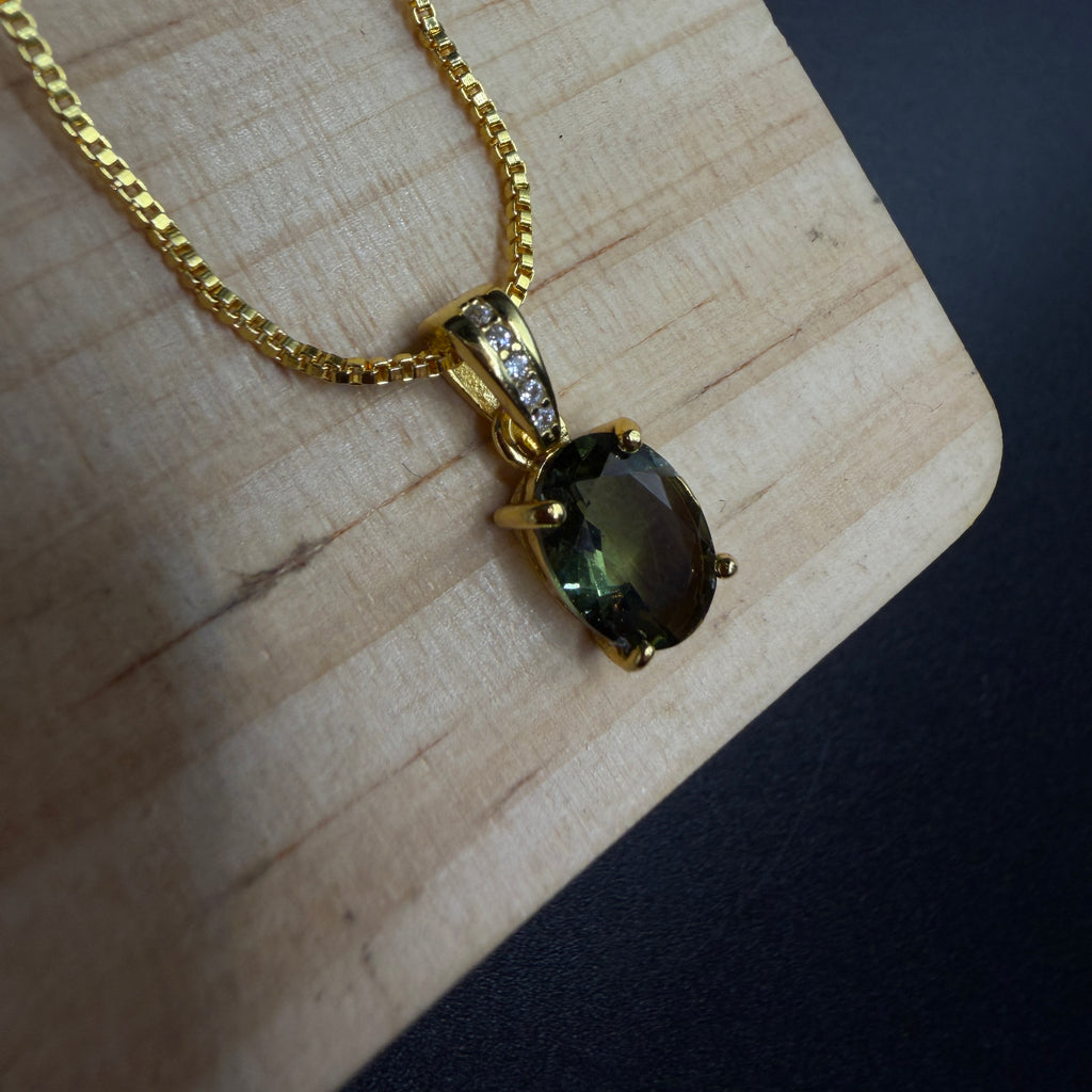 Moldavite Gold Certified Necklace