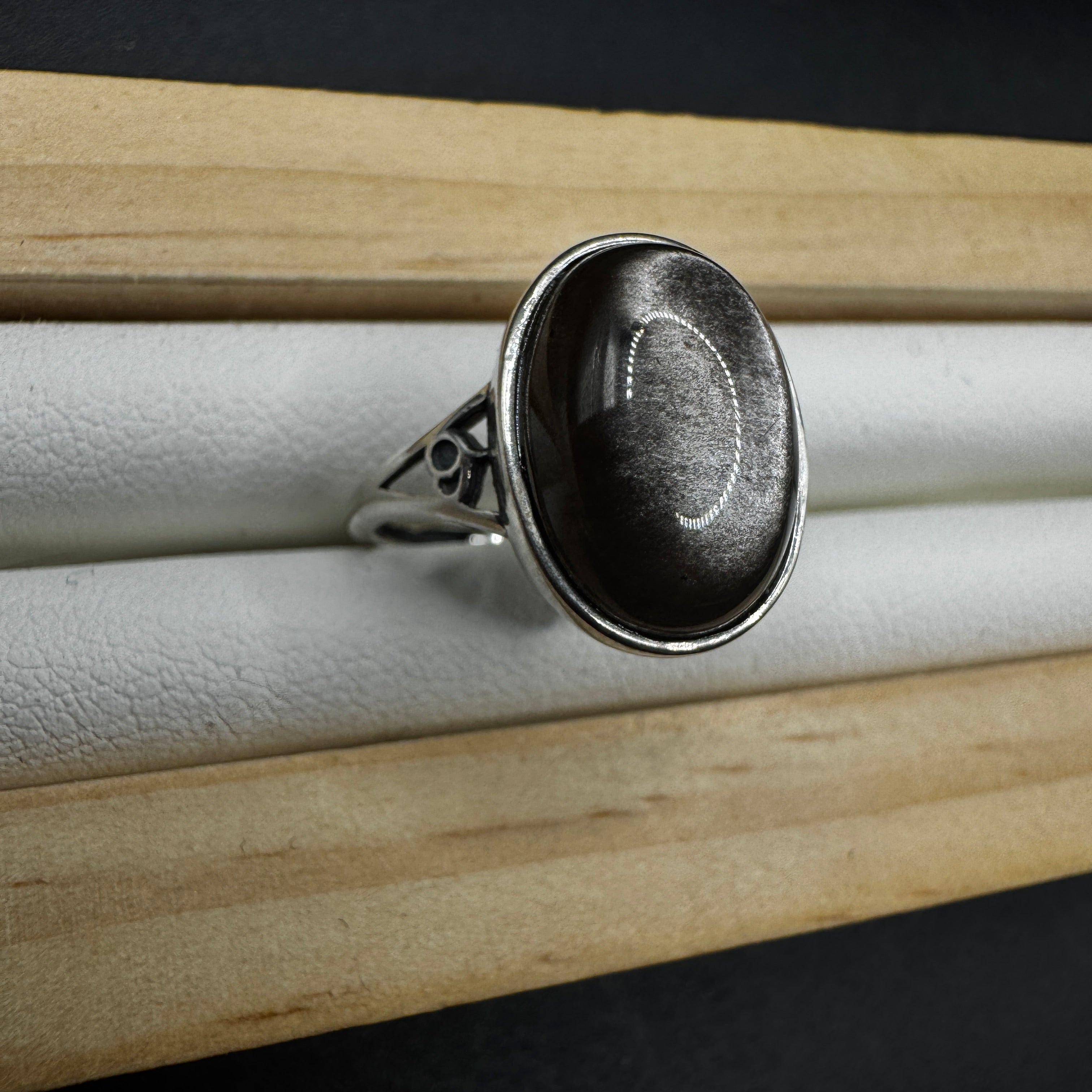 Silver Sheen Obsidian S925 Adjustable Ring