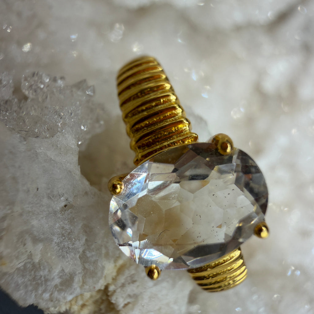 Clear Quartz S925 Adjustable Ring