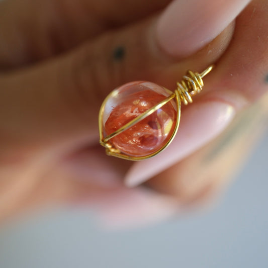 Fire Quartz Sphere Handmade Gold Necklace on S925 Chain