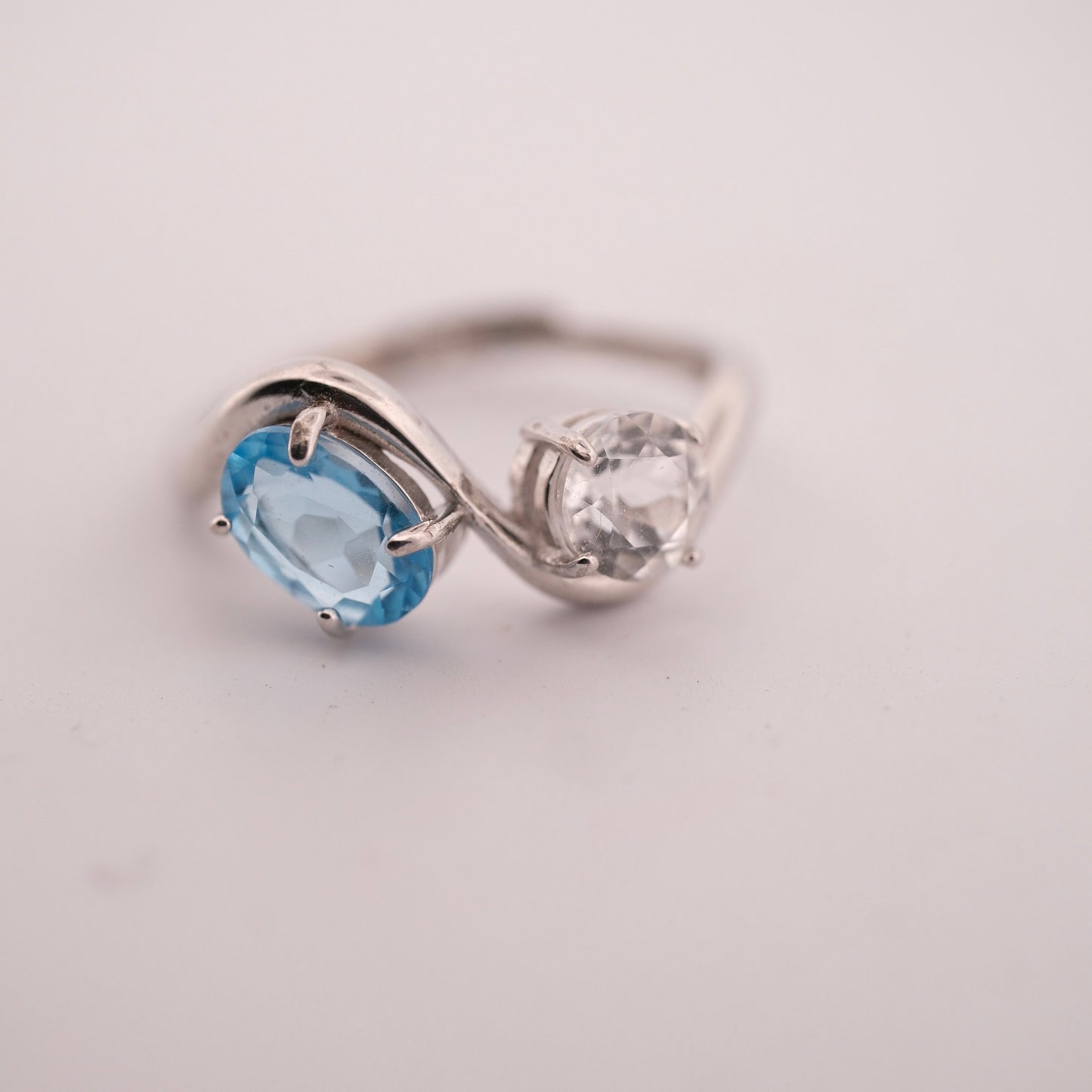 Swiss Topaz and Clear Quartz S925 Adjustable Ring
