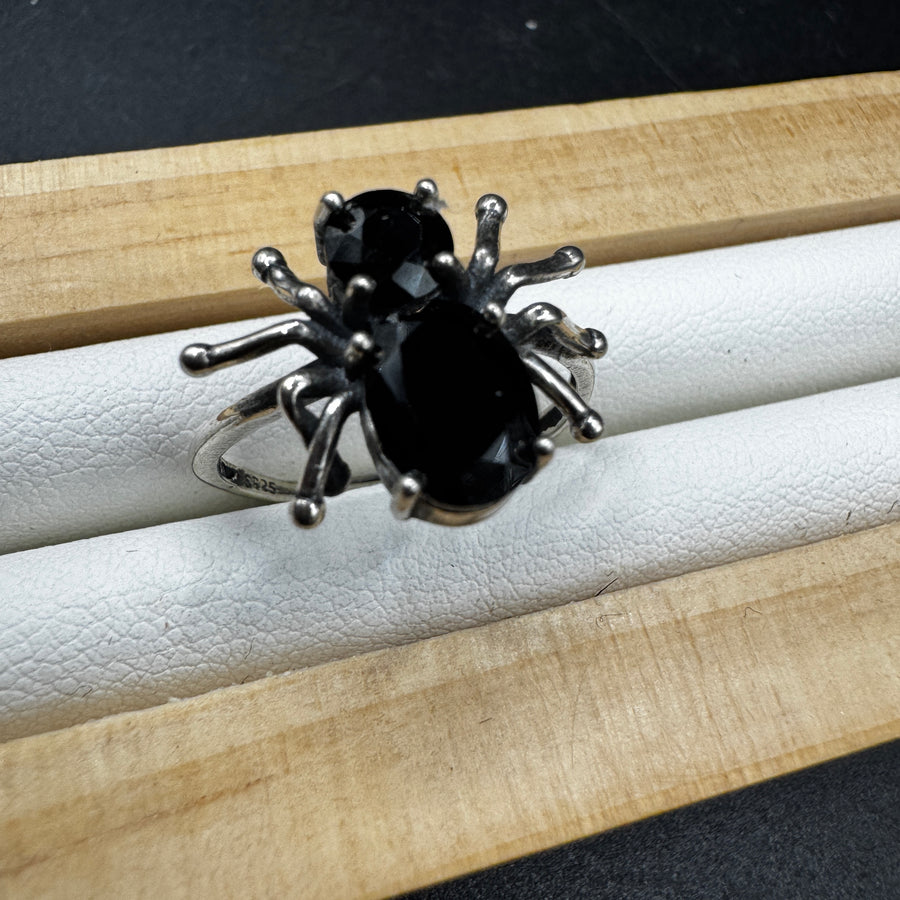 Black Spinel Spider S925 Halloween Ring