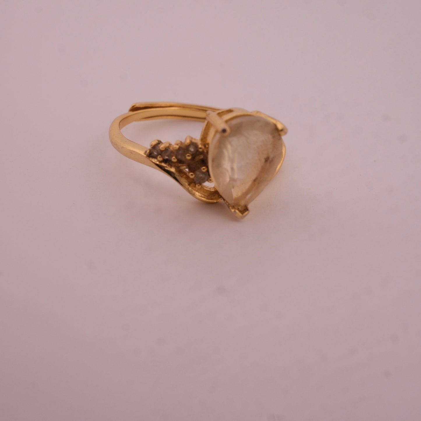 Libyan Desert Glass Teardrop Gold S925 Certified Adjustable Ring