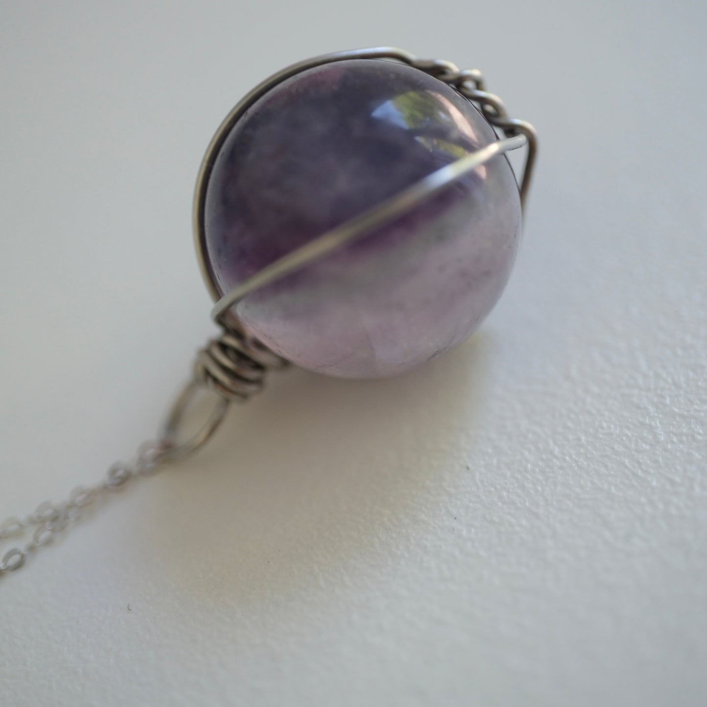 Fluorite Sphere Handmade Necklace on S925 Chain
