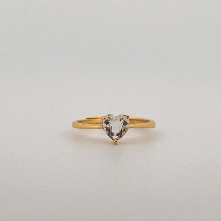 Clear Quartz Heart Gold S925 Adjustable Ring