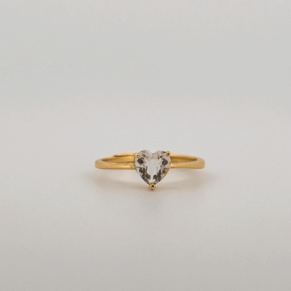 Clear Quartz Heart Gold S925 Adjustable Ring