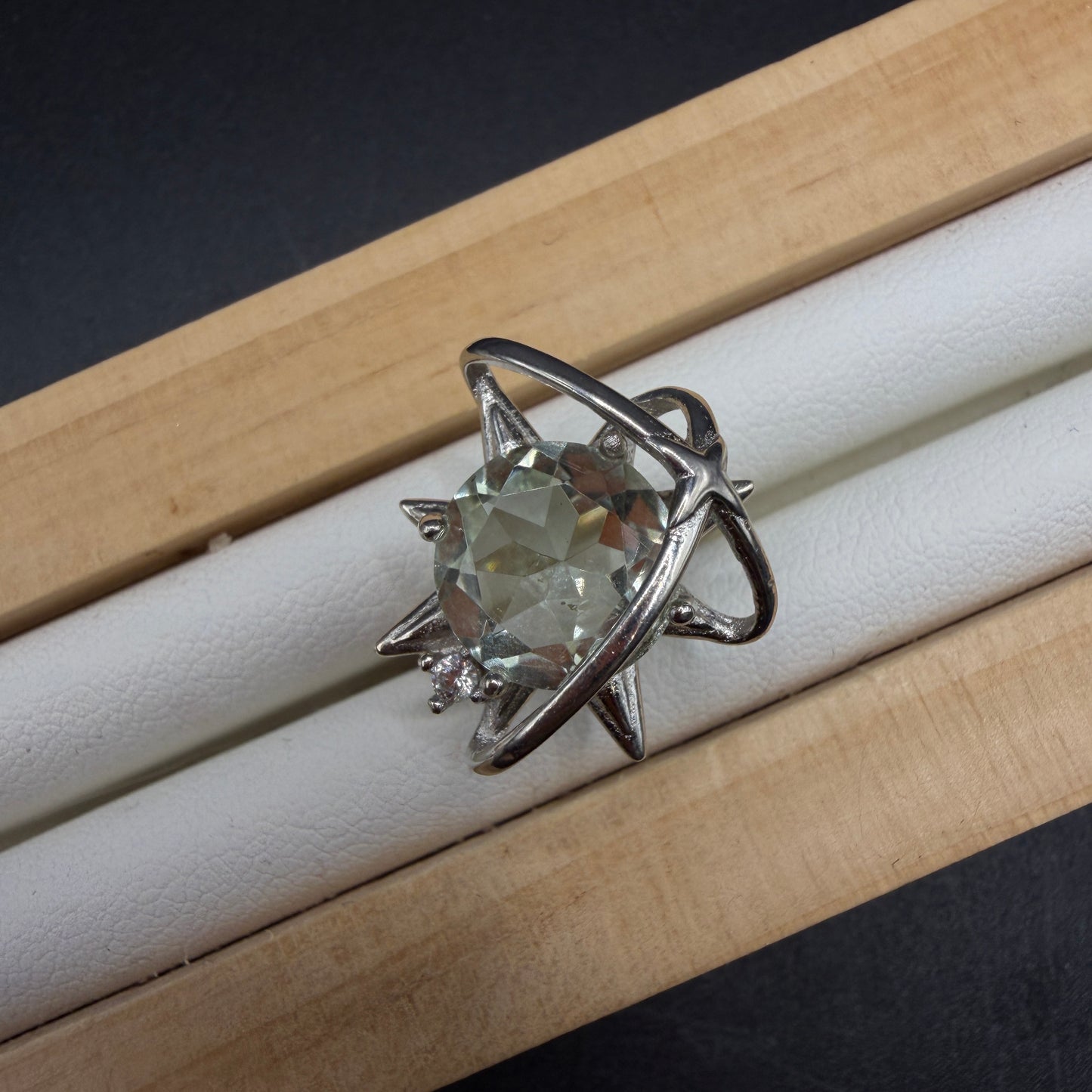 Green Quartz S925 Adjustable Ring
