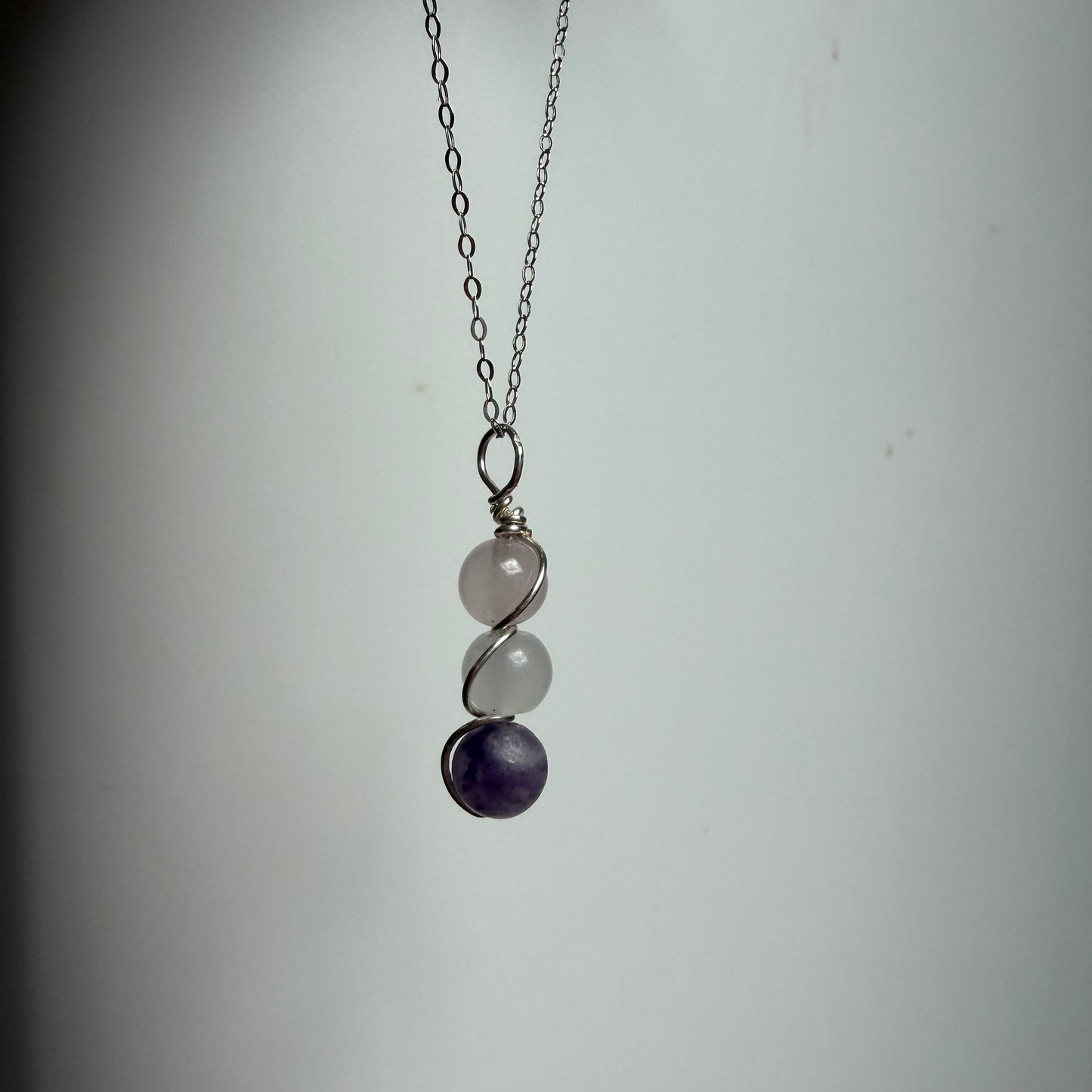 Pure Presence Rose Quartz Moonstone and Lepidolite Handmade Necklace