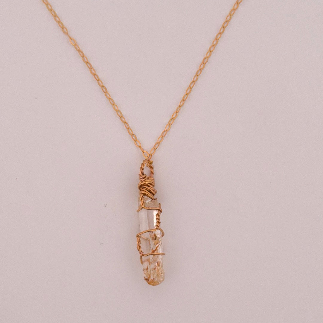 Lemurian Mango Quartz Gold Handmade Necklace on S925 Chain