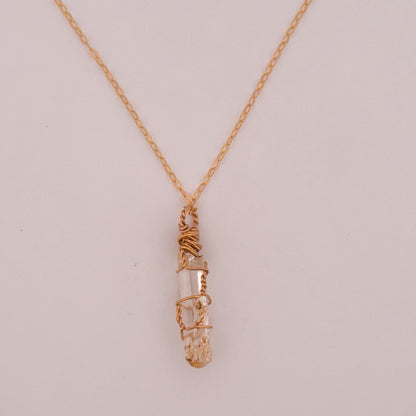 Lemurian Mango Quartz Gold Handmade Necklace on S925 Chain