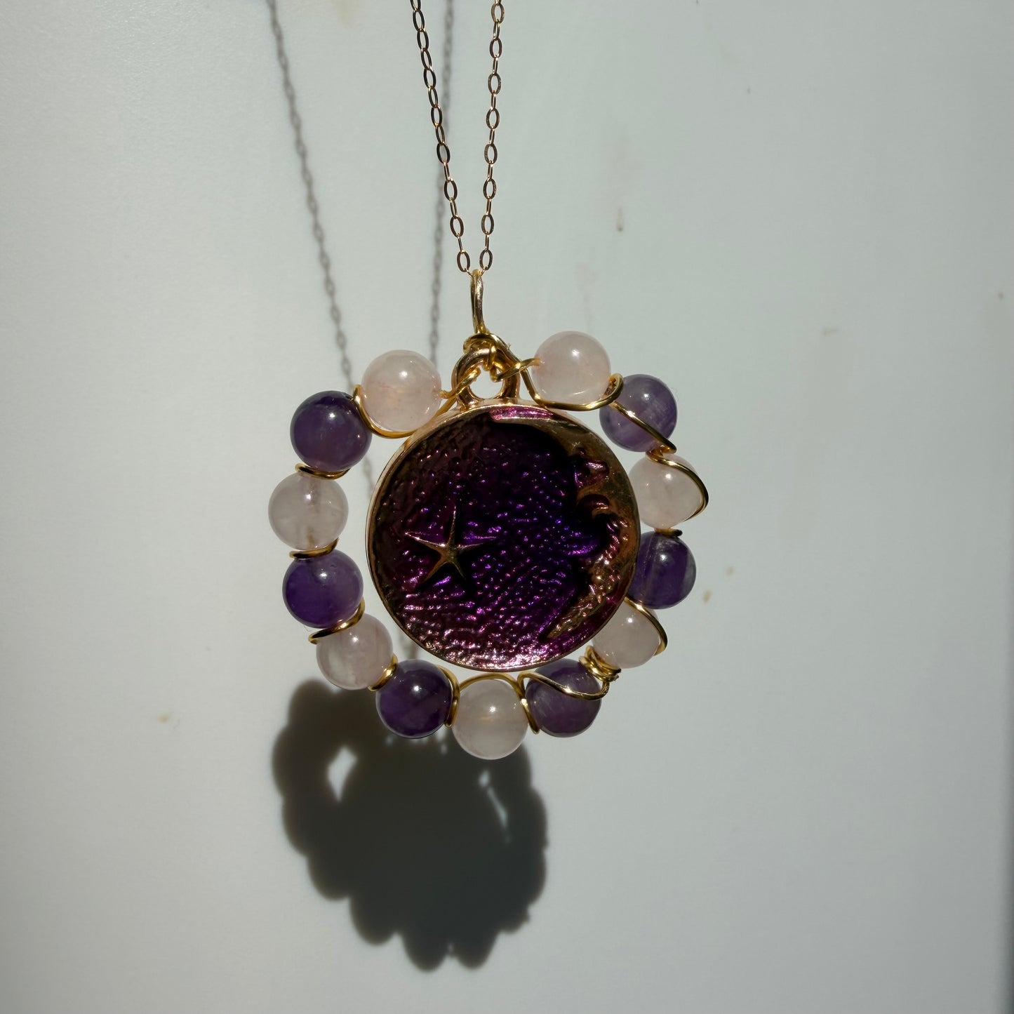 Moon Child Rose Quartz and Amethyst Handmade Necklace