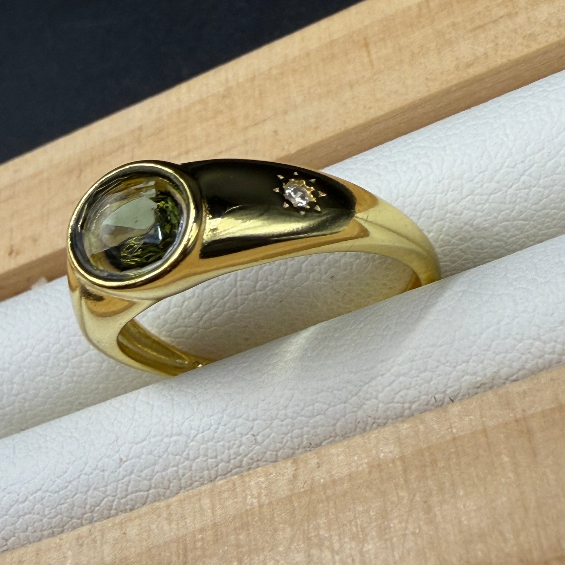Moldavite S925 Adjustable Certified Gold Ring